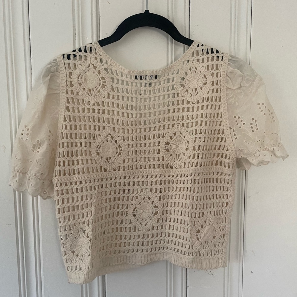 NVLT Cropped Puff-Sleeve Cardigan Sweater Anthropologie - Picture 6 of 8